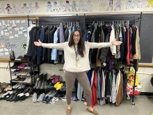 Mrs. Petrelli in her classroom, known for its "Safe Place" designation and the Westbury Clothing Closet" she created.